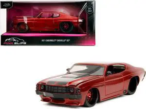 1971 Chevrolet Chevelle SS Red Metallic with Black Stripes "Pink Slips" Series 1/24 Diecast Model Car by Jada