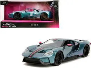 2017 Ford GT Blue Metallic with Pink and Black Stripes "Pink Slips" Series 1/24 Diecast Model Car by Jada