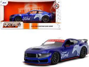 2024 Ford Mustang Dark Horse Candy Blue with White Top and "Mustang Horse Graphics" "Bigtime Muscle" Series 1/24 Diecast Model Car by Jada