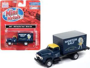 1954 Ford Box Truck Dark Blue with Yellow Top "Morton Salt" "Mini Metals" 1/87 (HO) Scale Model Car by Classic Metal Works