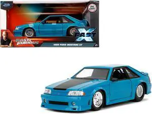 1989 Ford Mustang GT Blue with Black Hood Stripes "Fast & Furious" Series 1/24 Diecast Model Car by Jada