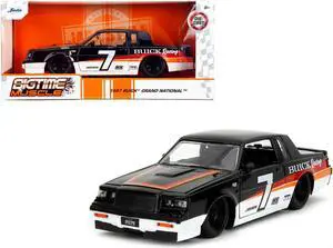 1987 Buick Grand National #7 "Buick Racing" Black and White with Stripes "Bigtime Muscle" Series 1/24 Diecast Model Car by Jada