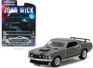 1969 Ford Mustang Boss 429 Gray Metallic with Black Stripes "John Wick" (2014) Movie 1/64 Diecast Model Car by Greenlight