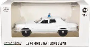 1974-1976 Ford Gran Torino Sedan Police Car White with Light Bar 1/64 Diecast Model Car by Greenlight