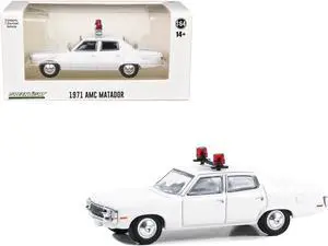 1971 AMC Matador Police Car White with Light Bar "Hot Pursuit - Hobby Exclusive" Series 1/64 Diecast Model Car by Greenlight