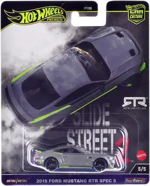 2018 Ford Mustang RTR Spec 5 Gray "Slide Street 2" Series Diecast Model Car by Hot Wheels