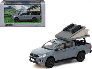 Toyota Hilux Pickup Truck RHD Gray with Camping Equipment "Road64" Series 1/64 Die Cast Model Car by Tarmac Works