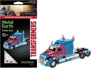 Model Kit Western Star 5700 Truck Blue w/Flames "Transformers" (2017) Movie (Moderate Difficulty) Steel Model by Metal Earth