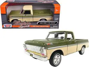 1969 Ford F-100 Pickup Truck Light Green and Cream 1/24 Diecast Model Car by Motormax