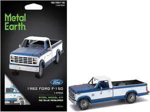 Model Kit 1982 Ford F-150 Pickup Truck Blue and White (Moderate Difficulty) Steel Model by Metal Earth