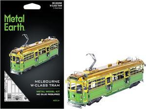 Model Kit Melbourne W-class Tram Green and Gold (Moderate Difficulty) Steel Model by Metal Earth