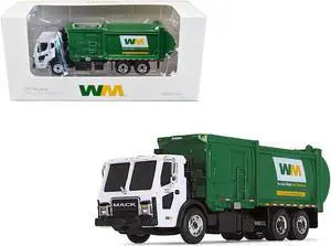 Mack LR Refuse Garbage Truck with McNeilus ZR Side Loader "Waste Management" White & Green 1/87 (HO) Diecast Model by First Gear
