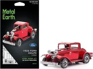 Model Kit 1932 Ford Coupe Red (Moderate Difficulty) Steel Model by Metal Earth