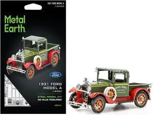 Model Kit 1931 Ford Model A Pickup Truck Green (Moderate Difficulty) Steel Model by Metal Earth