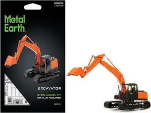Model Kit Excavator Orange and Black (Challenging Difficulty) Steel Model by Metal Earth