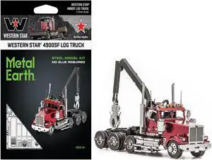 Model Kit Western Star 4900SF Log Truck Red (Challenging Difficulty) Steel Model by Metal Earth