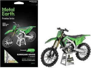 Model Kit Kawasaki KX450 Off-Road Motorcycle Green (Challenging Difficulty) Steel Model by Metal Earth