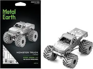 Model Kit Monster Truck with Flame Graphics (Moderate Difficulty) Steel Model by Metal Earth