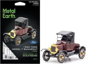 Model Kit 1925 Ford Model T Runabout Dark Red and Black (Moderate Difficulty) Steel Model by Metal Earth