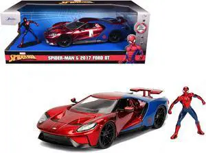 2017 Ford GT with Spider Man Diecast Figurine "Marvel" Series 1/24 Diecast Model Car by Jada