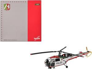 Aerospatiale Alouette III Helicopter "Polizeifliegerstaffel Nordrhein-Westfalen" White w/Red & Green 1/72 Diecast Model by Herpa