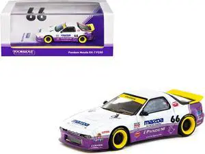 Mazda RX-7 FC3S Pandem RHD #66 White and Purple with Graphics "Hobby64" Series 1/64 Diecast Model Car by Tarmac Works