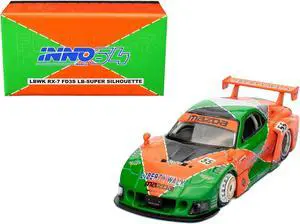 Mazda RX7 (FD3S) LB-Super-Silhouette #55 Green & Orange w/Graphics "Tokyo Auto Salon 2024" 1/64 Diecast Model Car by Inno Models