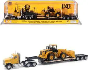 CAT Caterpillar CT681 Day Cab Tractor Yellow w/Trailer & CAT 950G Wheel Loader Yellow 1/87 (HO) Diecast Model by Diecast Masters