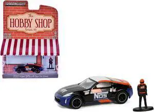 2020 Nissan 370z "NOS Nitrous Oxide Systems" Black with Graphics and Race Car Driver 1/64 Diecast Model Car by Greenlight