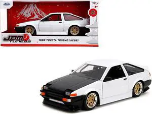 1986 Toyota Trueno (AE86) RHD (Right Hand Drive) White with Black Hood "JDM Tuners" Series 1/24 Diecast Model Car by Jada