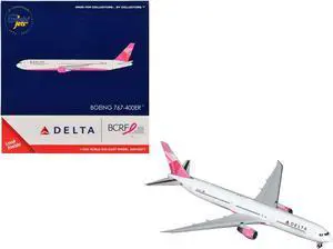 Boeing 767-400ER Commercial Aircraft "Delta Air Lines" White with Pink Tail 1/400 Diecast Model by GeminiJets