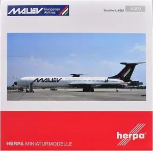 Ilyushin IL-62M Commercial Aircraft "Malev Hungarian Airlines" (HB-JBH) White with Dark Blue Tail 1/200 Diecast Model by Herpa