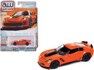 2019 Chevrolet Corvette Z06 Sebring Orange with Black Hood "Sports Cars" Series 1/64 Diecast Model Car by Auto World