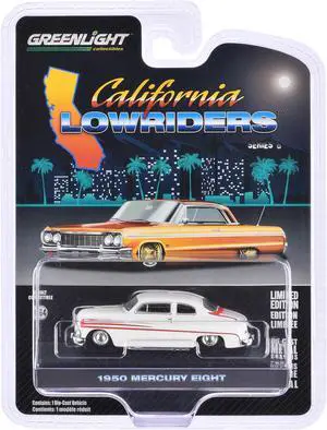 1950 Mercury Eight Coupe Matt White with Orange Stripes "California Lowriders" Series 6 1/64 Diecast Model Car by Greenlight