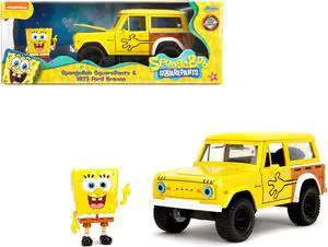 1973 Ford Bronco Yellow with Graphics & Diecast Figure "SpongeBob SquarePants" (1999Current) TV 1/24 Diecast Model Car by Jada