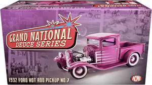 1932 Ford Hot Rod Pickup Truck "Grand National Deuce Series #7" Cotton Candy Pink Met w/Graphics 1/18 Diecast Model Car by ACME
