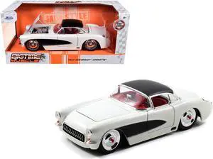 1957 Chevrolet Corvette Satin Cream Metallic with Matt Black Top and Side 1/24 Diecast Model Car by Jada
