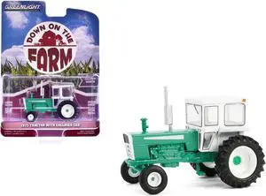 1973 Tractor with Closed Cab Green and White "Down on the Farm" Series 9 1/64 Diecast Model by Greenlight