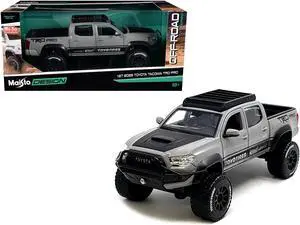2023 Toyota Tacoma TRD PRO Off Road Truck Cement Gray with Black Hood and Roofrack 1/27 Diecast Model Car by Maisto