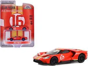 2022 Ford GT Heritage Edition #16 "1966 Ford AM GT-1 Prototype Tribute" Red with Stripes 1/64 Diecast Model Car by Greenlight