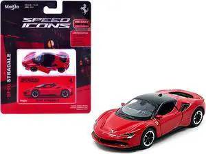 Ferrari SF90 Stradale Red with Black Top "Speed Icons" Series 1/64 Diecast Model Car by Maisto