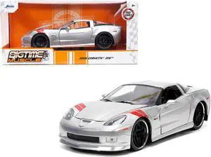 2006 Chevrolet Corvette Z06 Silver Metallic with Red Stripes "Bigtime Muscle" Series 1/24 Diecast Model Car by Jada