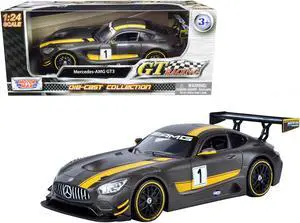 Mercedes AMG GT3 #1 Matt Gray with Yellow Stripes "GT Racing" 1/24 Diecast Model Car by Motormax