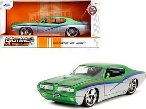 1969 Pontiac GTO Judge Green Metallic and Silver with Stripes "Bigtime Muscle" Series 1/24 Diecast Model Car by Jada
