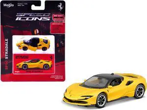 Ferrari SF90 Stradale Yellow with Black Top "Speed Icons" Series 1/64 Diecast Model Car by Maisto