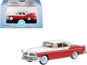 1955 Chrysler New Yorker Deluxe St. Regis Tango Red and Platinum Metallic 1/87 (HO) Scale Diecast Model Car by Oxford Diecast