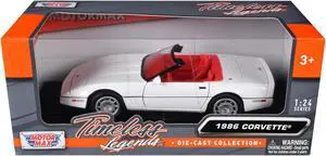 1986 Chevrolet Corvette C4 Convertible White with Red Interior "Timeless Legends" Series 1/24 Diecast Model Car by Motormax