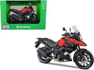 Suzuki V-Strom 1000 Red and Black with Plastic Display Stand 1/12 Die cast Motorcycle Model by Maisto
