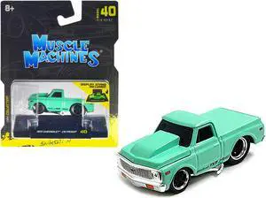 1972 Chevrolet C10 Pickup Truck Light Green 1/64 Diecast Model Car by Muscle Machines
