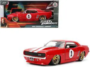 1969 Chevrolet Camaro #1 Red with White Stripes "Fast & Furious" Series 1/24 Diecast Model Car by Jada